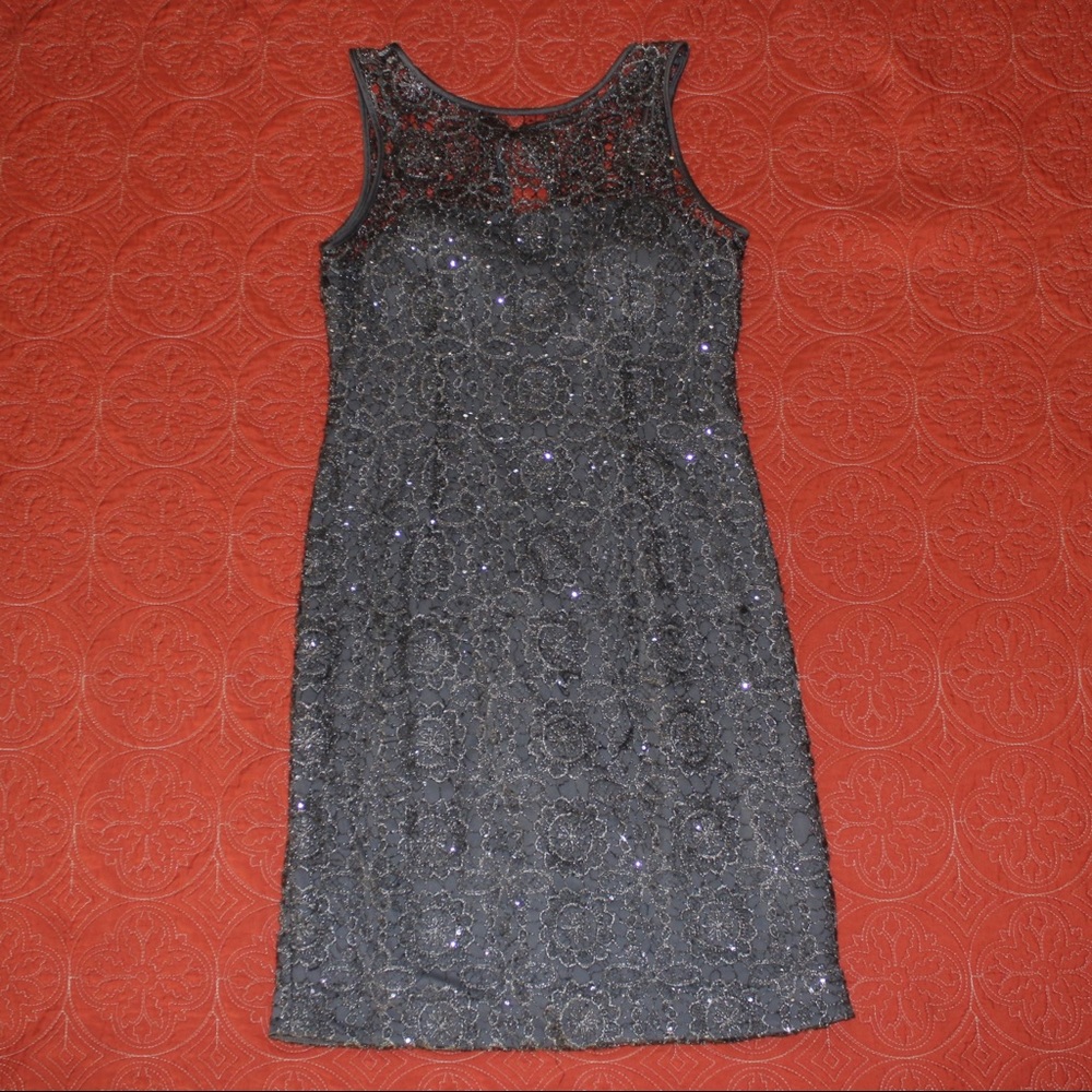 ADRIANNA PAPELL Gray Sequin Dress